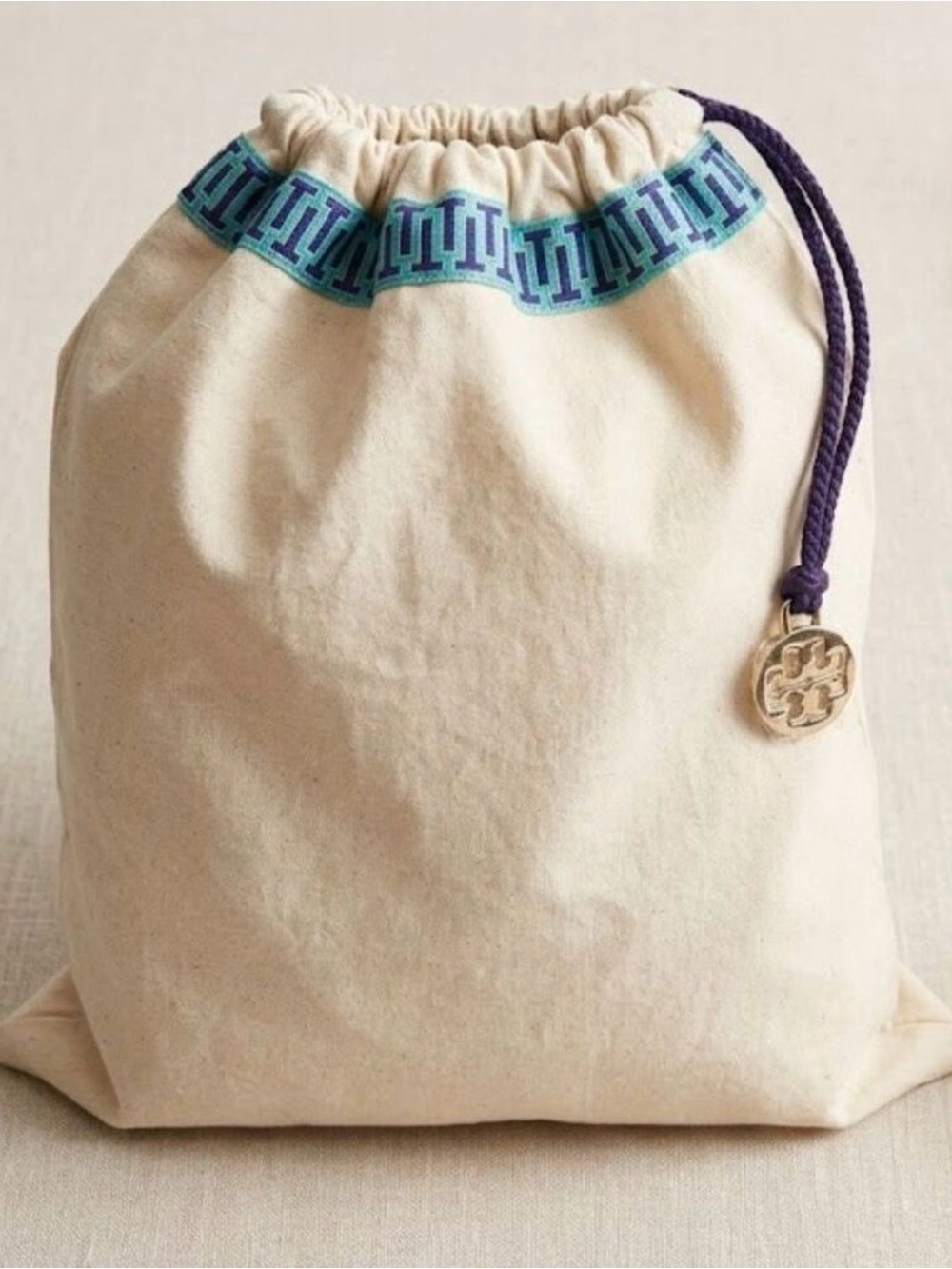 Tory Burch Drawstring Dust Bags Set Of 2 Blue Logo Trim Shoe Travel Storage - Picture 2 of 12